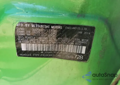 2014 Mitsubishi Mirage Es z USA, uszkodzony, nr VIN ML32A4HJ3EH018028